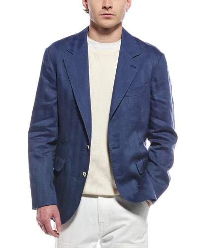 Brunello Cucinelli Wool, Linen And Silk-blend Suit Jacket In Blue