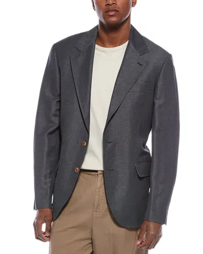 Brunello Cucinelli Linen & Wool-blend Blazer In Gray