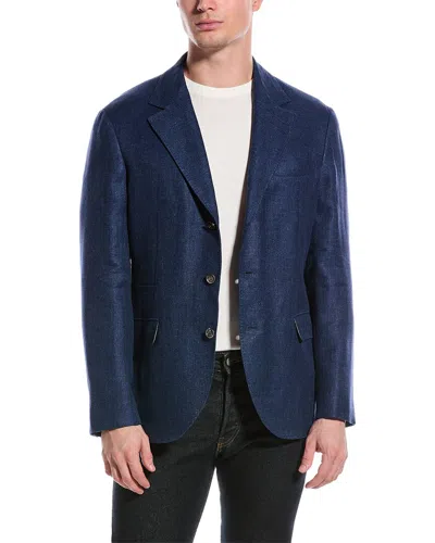 Brunello Cucinelli Linen & Wool-blend Blazer In Blue