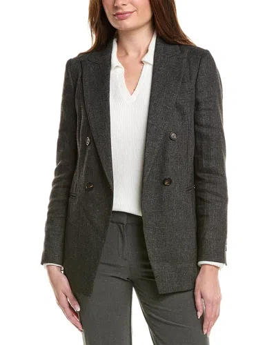 Brunello Cucinelli Linen & Wool-blend Blazer In Gray