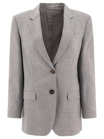 Brunello Cucinelli Linen And Wool Blend Blazer In Green