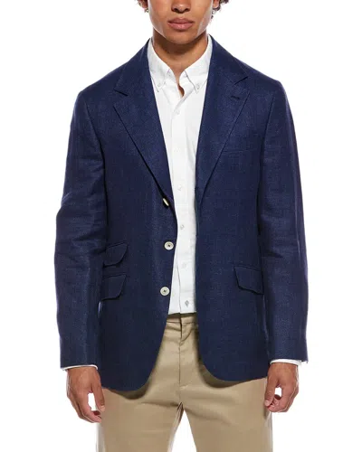 Brunello Cucinelli Linen & Wool-blend Blazer In Blue