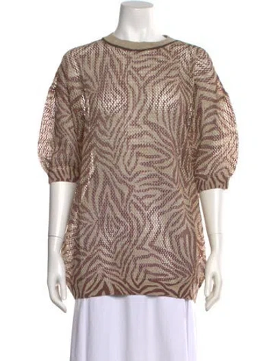 Pre-owned Brunello Cucinelli Linen Animal Print Top W/ Tags In Neutral