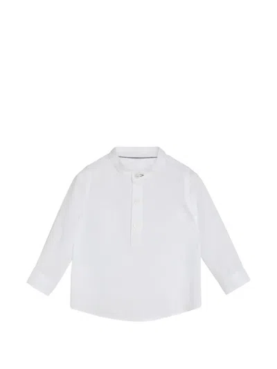 Brunello Cucinelli Linen Baby Bernie Shirt With Mandarin-collar In Multi