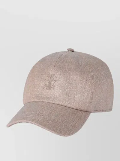 Brunello Cucinelli Linen Baseball Cap Curved Brim Design In Pink