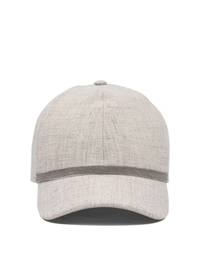 BRUNELLO CUCINELLI BRUNELLO CUCINELLI LINEN BASEBALL HAT WITH SHINY BAND