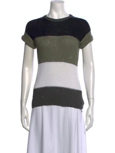 Pre-owned Brunello Cucinelli Linen Bateau Neckline Sweater In Black/green