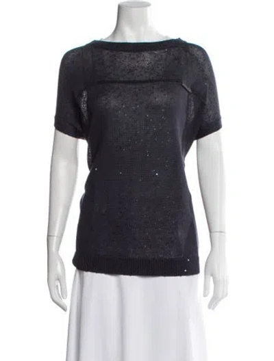 Pre-owned Brunello Cucinelli Linen Bateau Neckline Sweater In Blue