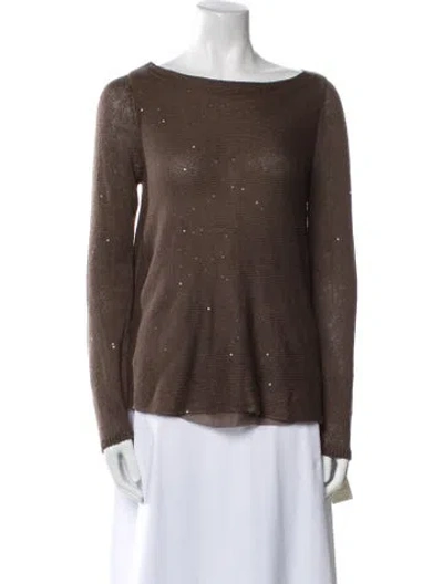 Pre-owned Brunello Cucinelli Linen Bateau Neckline Sweater In Brown