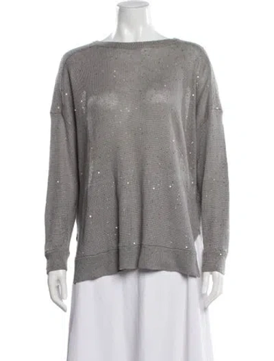 Pre-owned Brunello Cucinelli Linen Bateau Neckline Sweater In Gray