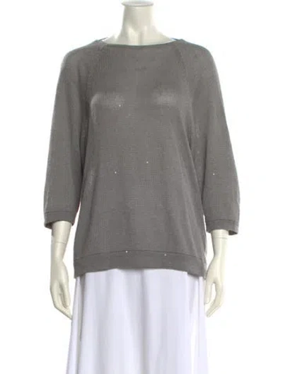 Pre-owned Brunello Cucinelli Linen Bateau Neckline Sweater In Gray