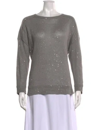 Pre-owned Brunello Cucinelli Linen Bateau Neckline Sweater In Gray