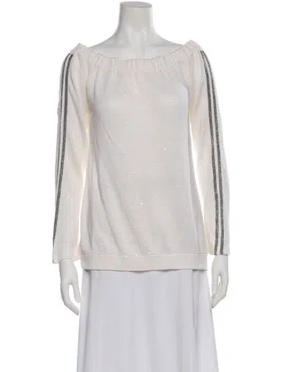 Pre-owned Brunello Cucinelli Linen Bateau Neckline Sweater In White