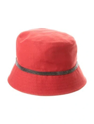 Pre-owned Brunello Cucinelli Linen Beaded Embellished Bucket Hat In Red