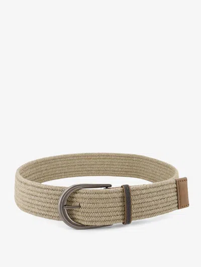 Brunello Cucinelli Linen Belt With Shiny Loop Detail In Nude