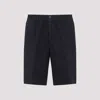 Brunello Cucinelli Elastic Waistband Linen Bermuda Shorts In Navy