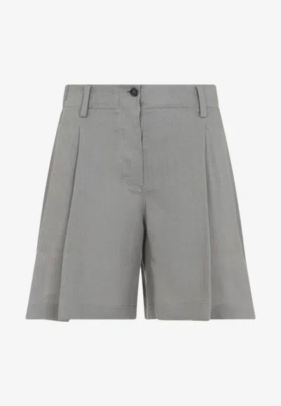 Brunello Cucinelli Linen Bermuda Short With Pleats In Gray