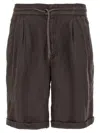 Brunello Cucinelli Linen Bermuda Shorts With Adjustable Drawstring In Brown