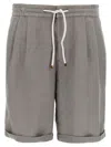 Brunello Cucinelli Men Garment-dyed Bermuda Shorts In Linen Gabardine With Drawstring And Pleat