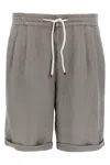 Brunello Cucinelli Men Garment-dyed Bermuda Shorts In Linen Gabardine With Drawstring And Pleat