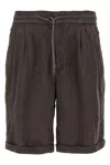 Brunello Cucinelli Linen Bermuda Shorts With Adjustable Drawstring In Brown