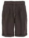 Brunello Cucinelli Linen Bermuda Shorts With Adjustable Drawstring In Brown