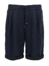 Brunello Cucinelli Black Garment-dyed Linen Bermuda Shorts In Blue