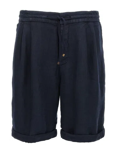 Brunello Cucinelli Black Garment-dyed Linen Bermuda Shorts In Blue