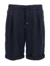Brunello Cucinelli Garment Dyed Linen Gabardine Bermuda Shorts With Drawstring And Darts In Black