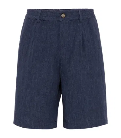 Brunello Cucinelli Linen Bermuda Shorts In Azure