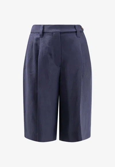 Brunello Cucinelli Linen Bermuda Shorts In Blue