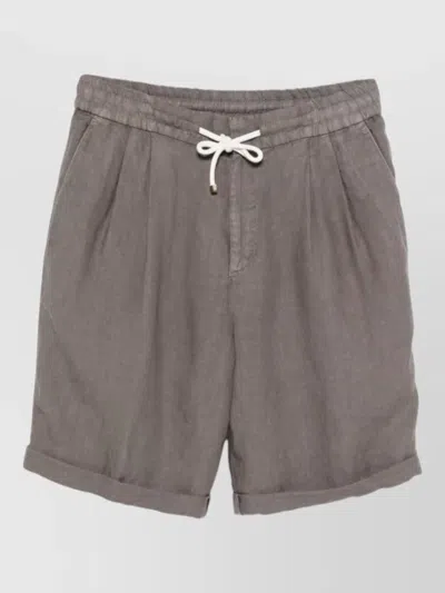 Brunello Cucinelli Linen Bermuda Shorts Elasticated Waist Cuffed Hem In Brown