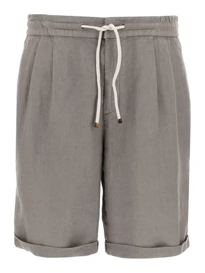 Brunello Cucinelli Linen Bermuda Shorts In Gray