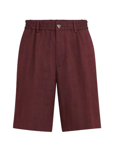 Brunello Cucinelli Linen Bermuda Shorts In Burgundy