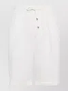 Brunello Cucinelli Garment Dyed Linen Gabardine Bermuda Shorts With Drawstring And Darts In White