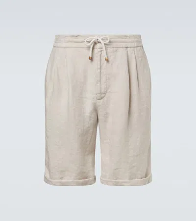 Brunello Cucinelli Linen Bermuda Shorts In Sand
