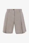 Brunello Cucinelli Women Tailored Linen Bermuda Shorts With Double Pleats In Brown