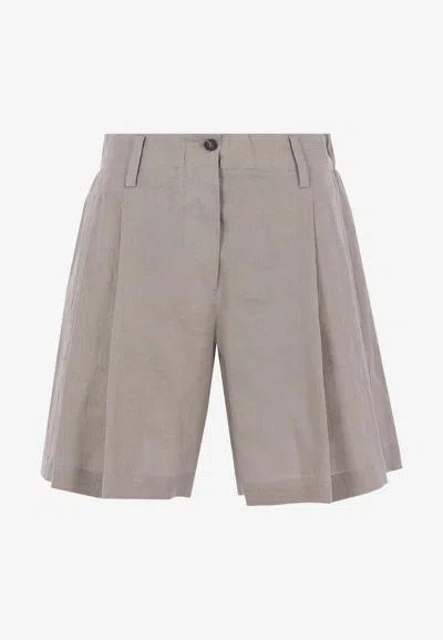 Brunello Cucinelli Linen Bermuda Shorts In Brown