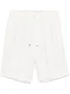 Brunello Cucinelli Men Garment-dyed Bermuda Shorts In Linen Gabardine With Drawstring And Pleat In White