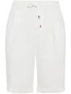 Brunello Cucinelli Garment Dyed Linen Gabardine Bermuda Shorts With Drawstring And Darts In White