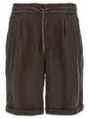 Brunello Cucinelli Linen Bermuda Shorts With Adjustable Drawstring In Brown