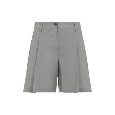 Brunello Cucinelli Linen Bermuda Women In Gray