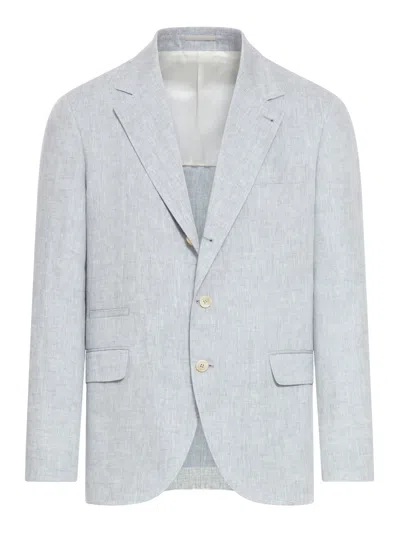 Brunello Cucinelli Linen Blazer In Blue