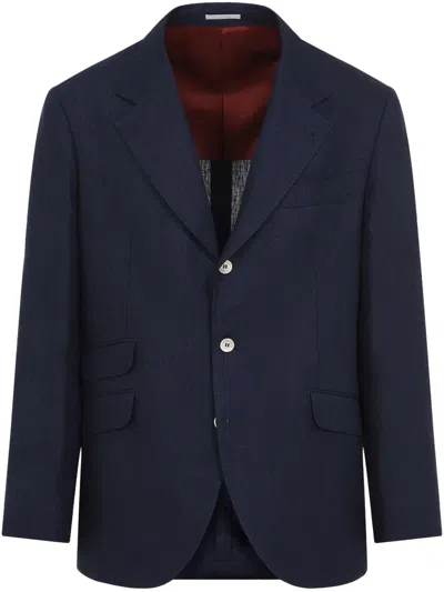 Brunello Cucinelli Linen Blazer In Blue