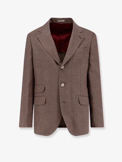 Brunello Cucinelli Single-breasted Buttoned Blazer In Brown