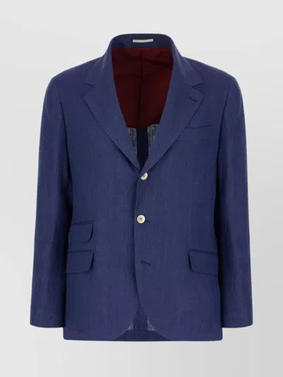 Brunello Cucinelli Linen Blazer Featuring Button Detailing In Blue