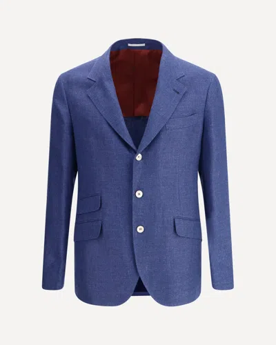 Brunello Cucinelli Linen Blazer Jacket In Blau