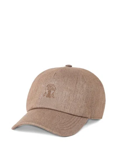 Brunello Cucinelli Linen Blend Baseball Cap In Brown