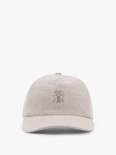 Brunello Cucinelli Linen Blend Baseball Hat With Logo Embroidery In White