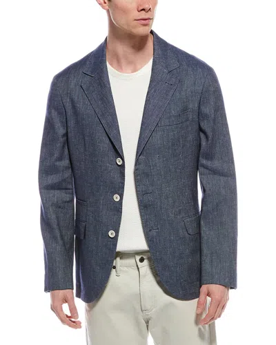 Brunello Cucinelli Linen-blend Blazer In Blue